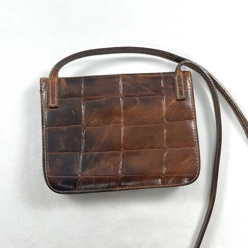 Furla Leather Crossbody Shoulder Purse Bag Mini Small Brown Black Italy VTG